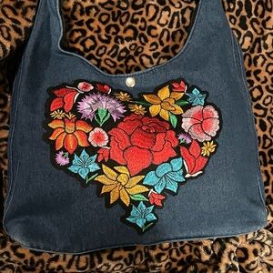 Floral Embroidered Blue Bag